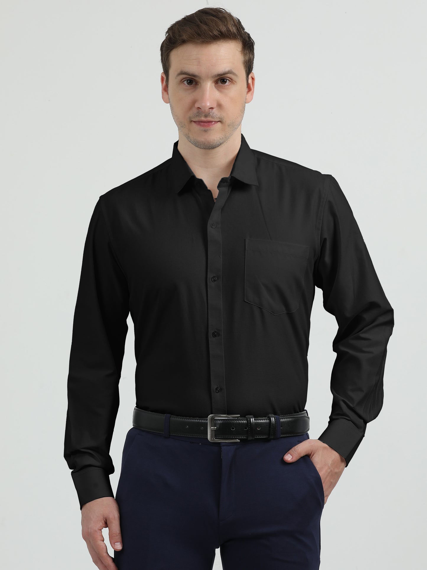 NuMode 100% Cotton Full Sleeves Formal Shirt - Black