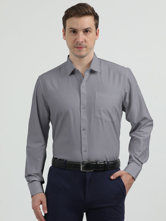 NuMode 100% Cotton Full Sleeves Formal Shirt - Grey