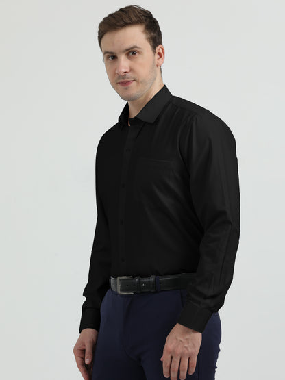 NuMode 100% Cotton Full Sleeves Formal Shirt - Black