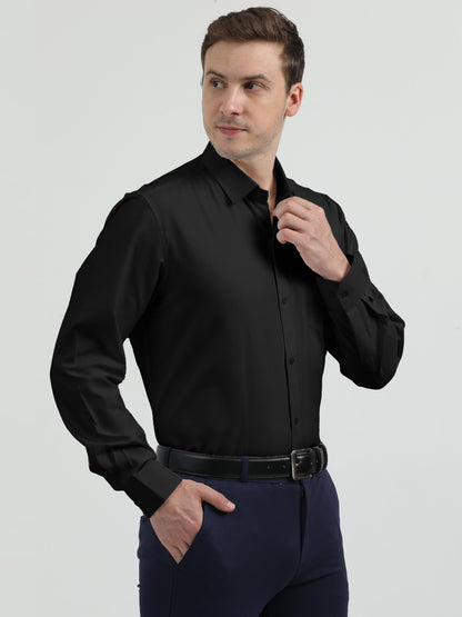 NuMode 100% Cotton Full Sleeves Formal Shirt - Black