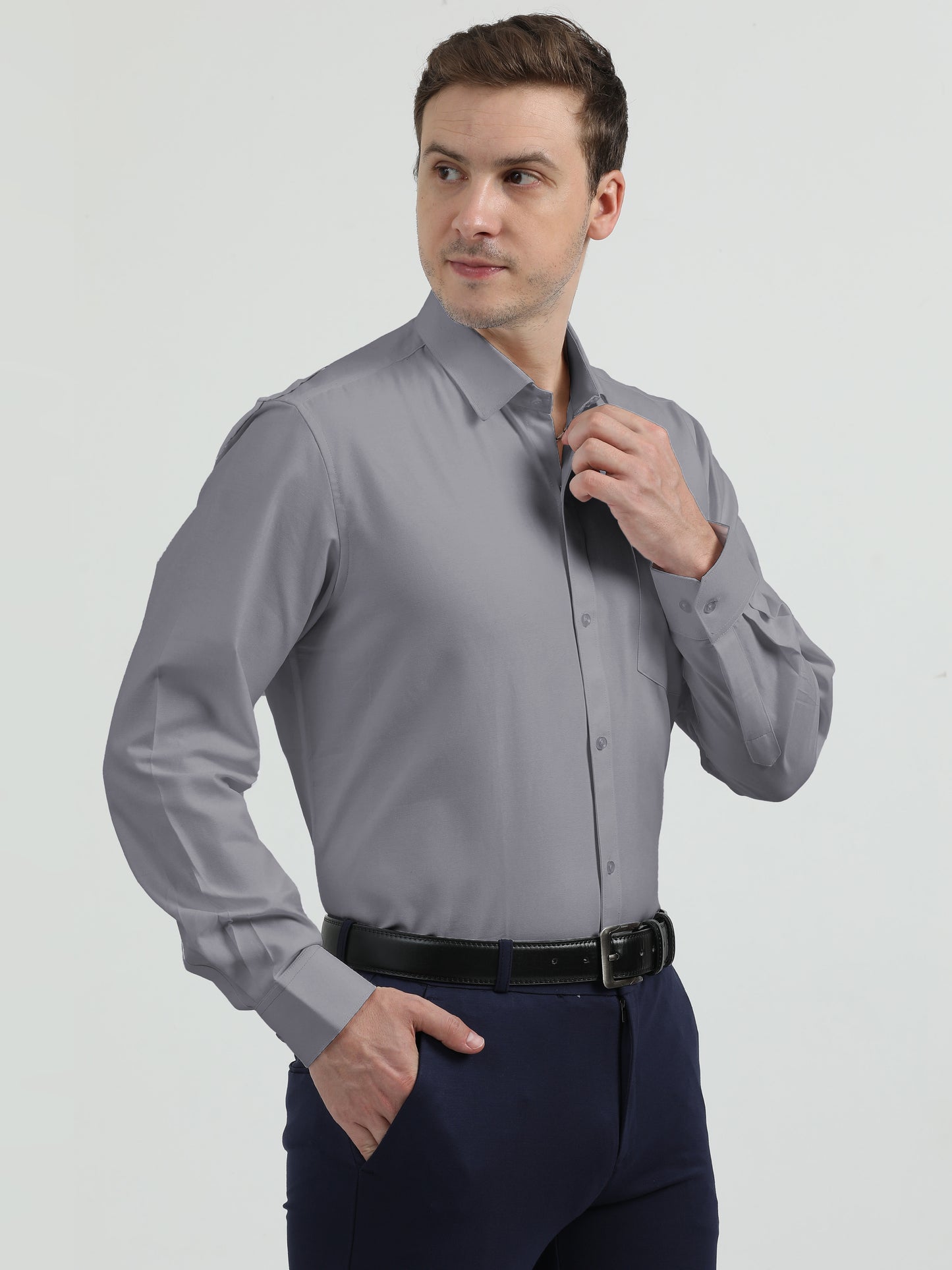 NuMode 100% Cotton Full Sleeves Formal Shirt - Grey