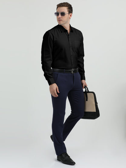 NuMode 100% Cotton Full Sleeves Formal Shirt - Black