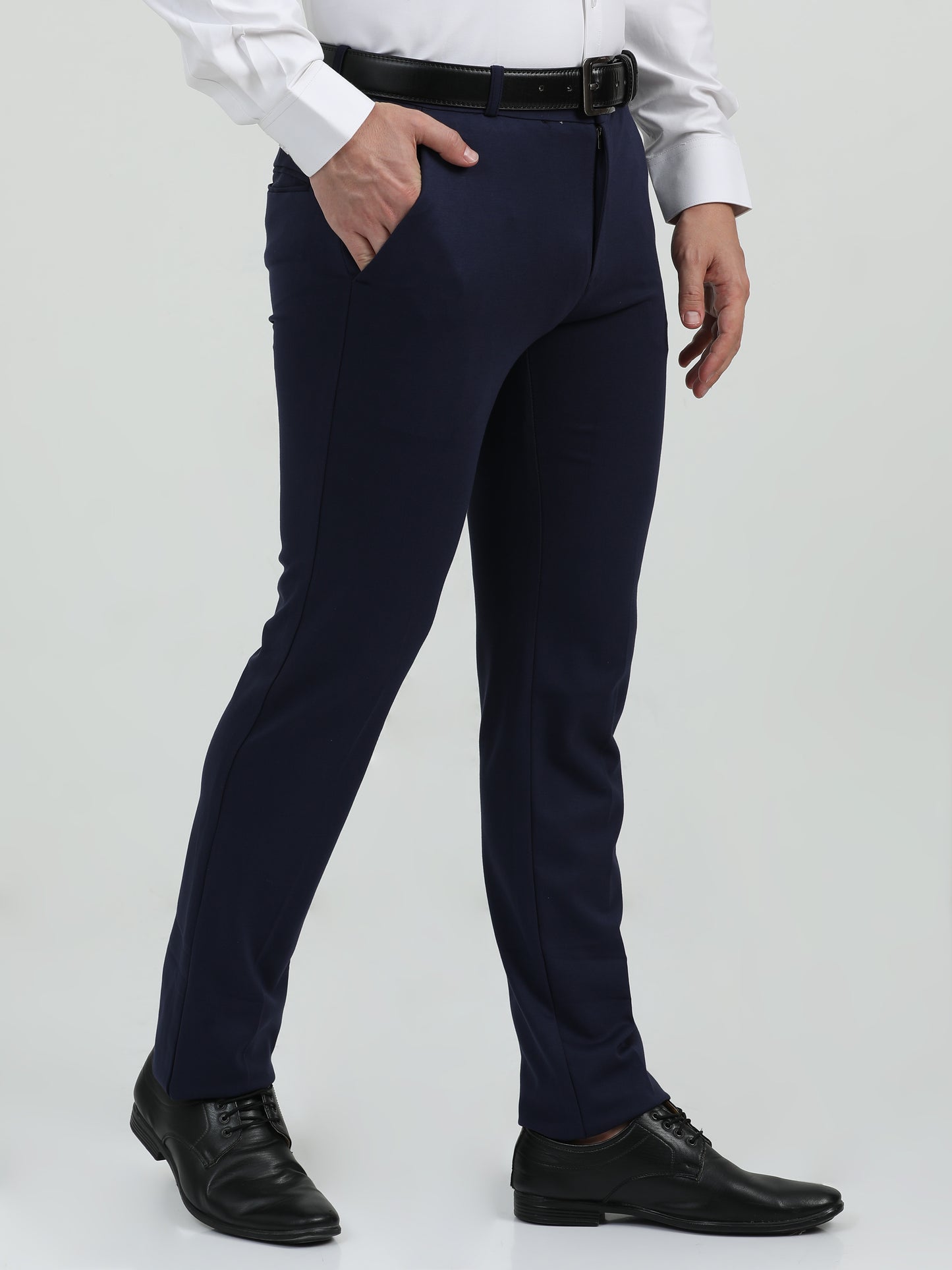 NuMode Cotton Stretch Formal Trousers - Navy