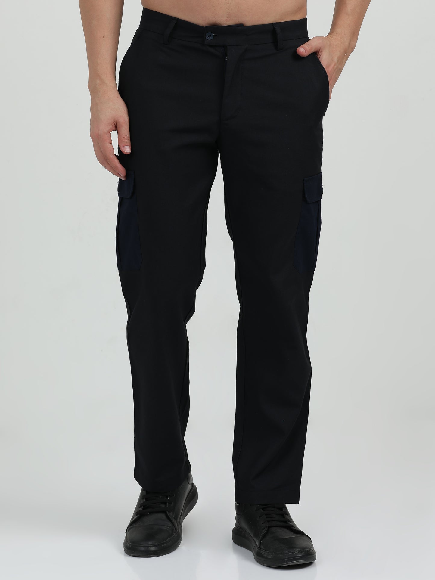 NuMode Cotton Stretch Double Pocket Cargo Trousers - Black