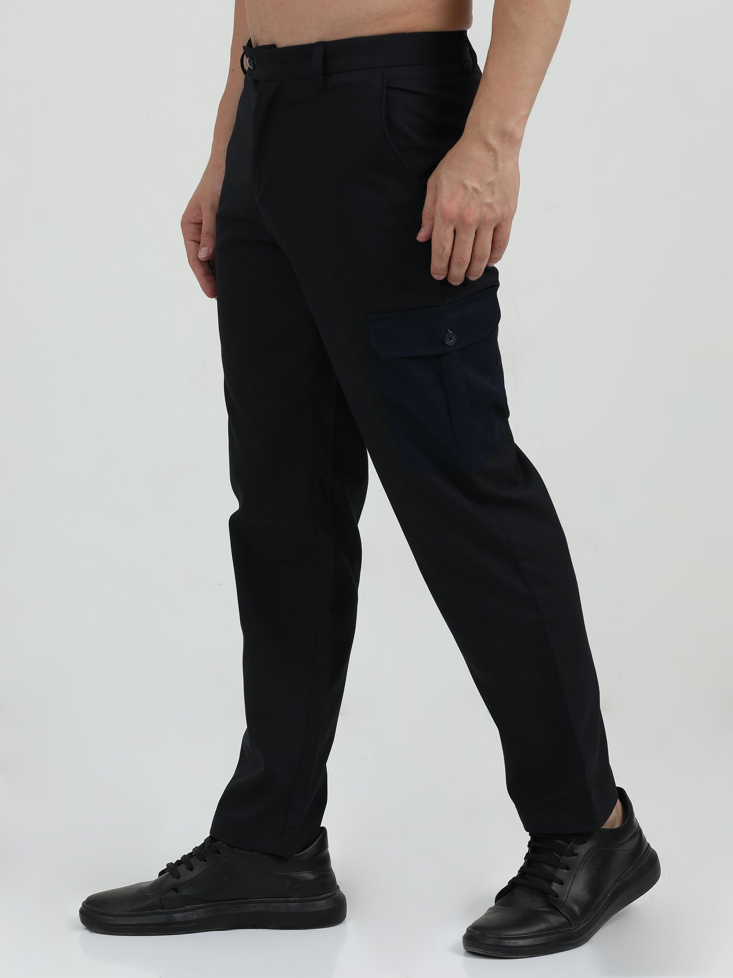 NuMode Cotton Stretch Double Pocket Cargo Trousers - Black