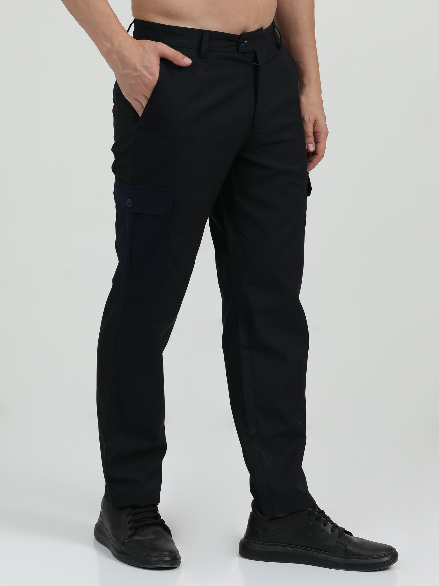 NuMode Cotton Stretch Double Pocket Cargo Trousers - Black