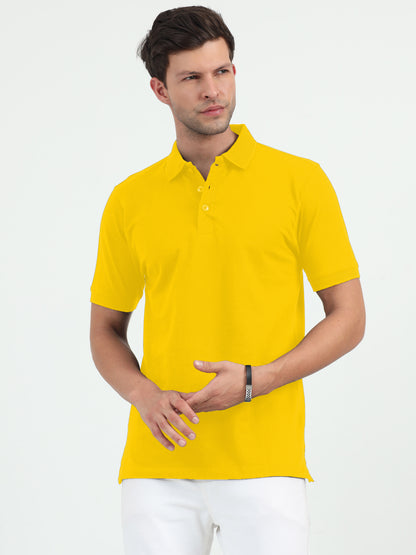 NuMode 100% Cotton Jaquard Collar Polo - Yellow