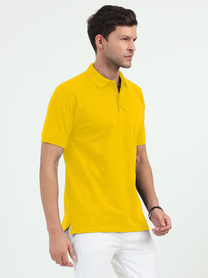 NuMode 100% Cotton Jaquard Collar Polo - Yellow