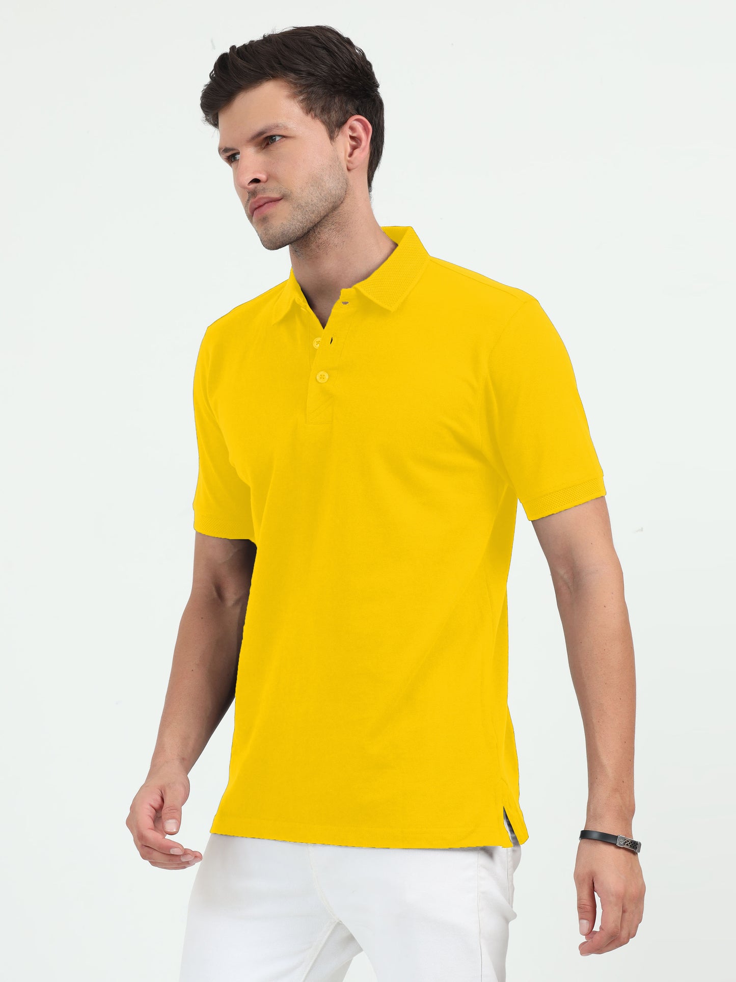 NuMode 100% Cotton Jaquard Collar Polo - Yellow