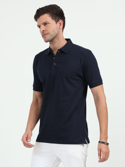 NuMode 100% Cotton Jaquard Collar Polo - black