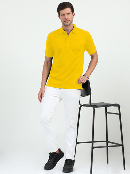 NuMode 100% Cotton Jaquard Collar Polo - Yellow