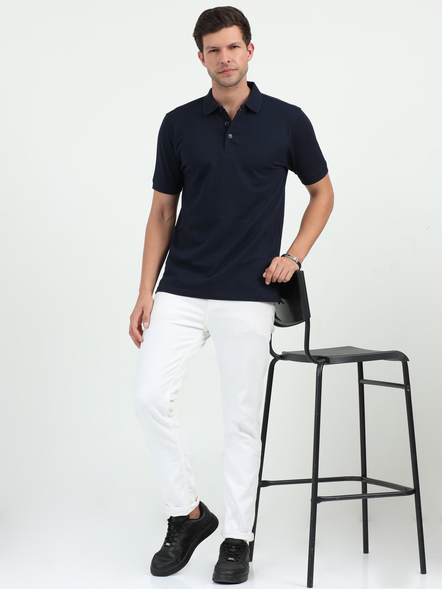 NuMode 100% Cotton Jaquard Collar Polo - black