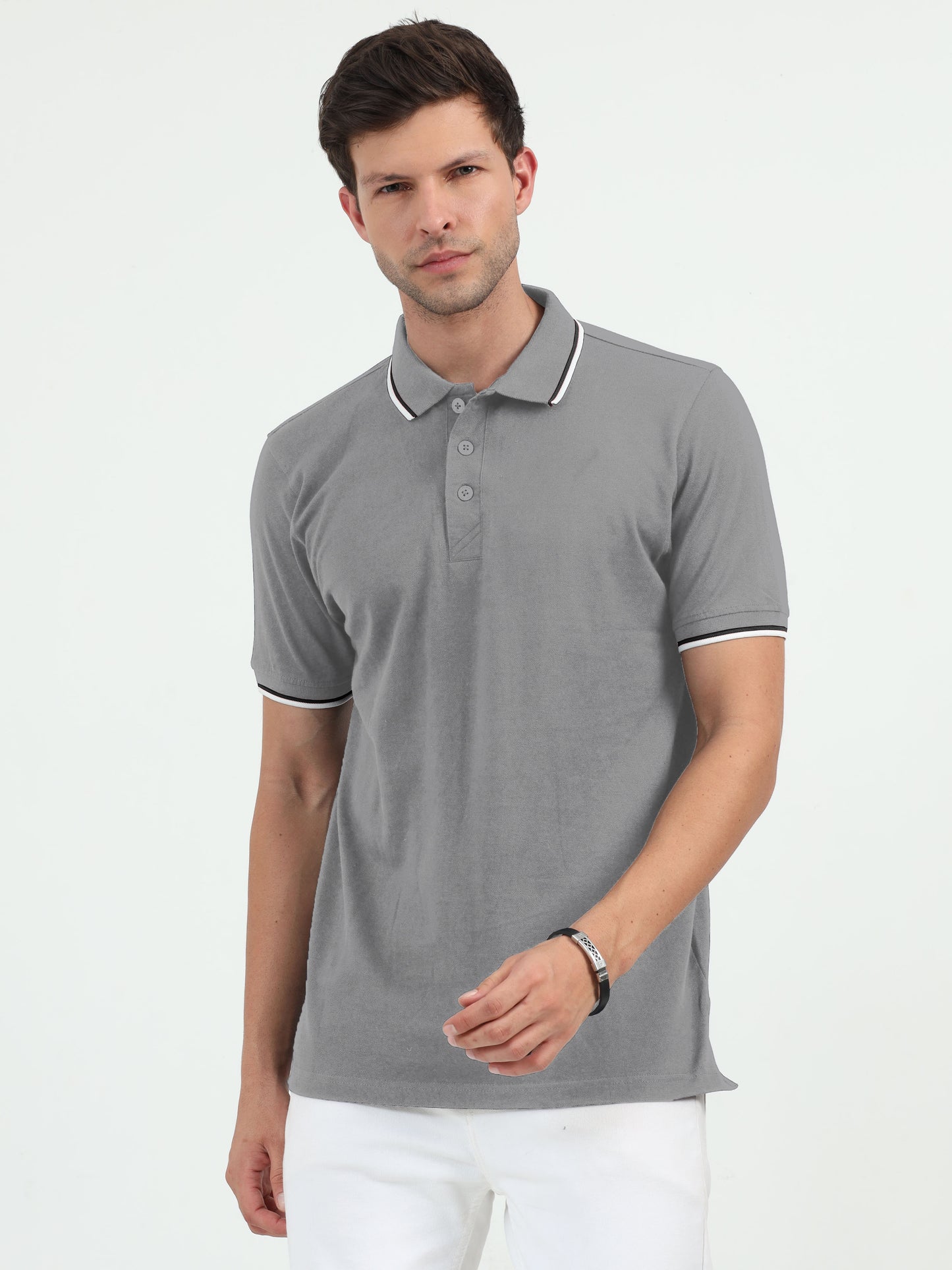 NuMode 100% Cotton Polo with Tipping Collar - Grey