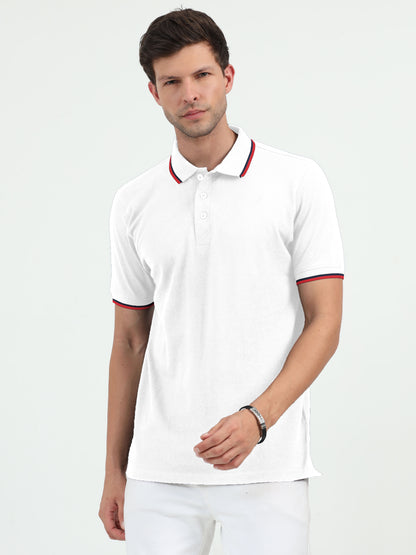 NuMode DryFit Polo with Tipping Collar - White