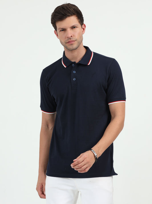 NuMode 100% Cotton Polo with Tipping Collar - Navy