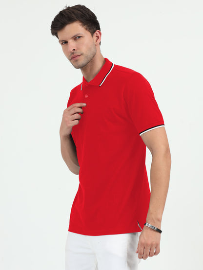 NuMode 100% Cotton Polo with Tipping Collar - Red