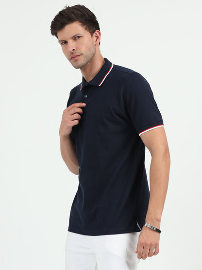 NuMode 100% Cotton Polo with Tipping Collar - Navy