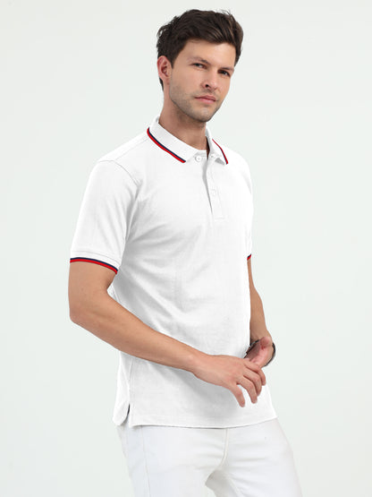 NuMode DryFit Polo with Tipping Collar - White