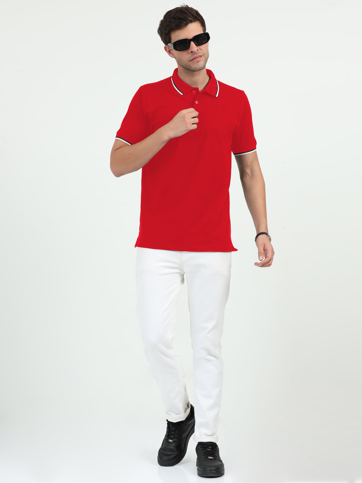 NuMode 100% Cotton Polo with Tipping Collar - Red