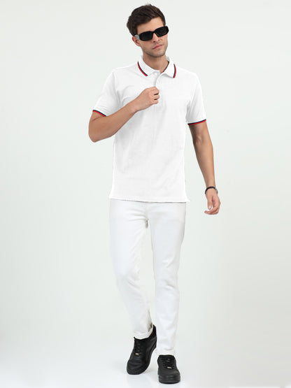 NuMode DryFit Polo with Tipping Collar - White