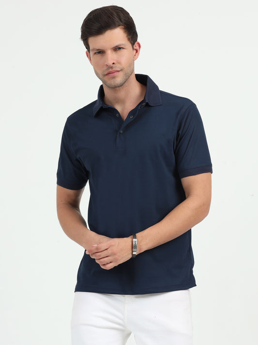 NuMode DryFit Jaquard Collar Polo - Navy