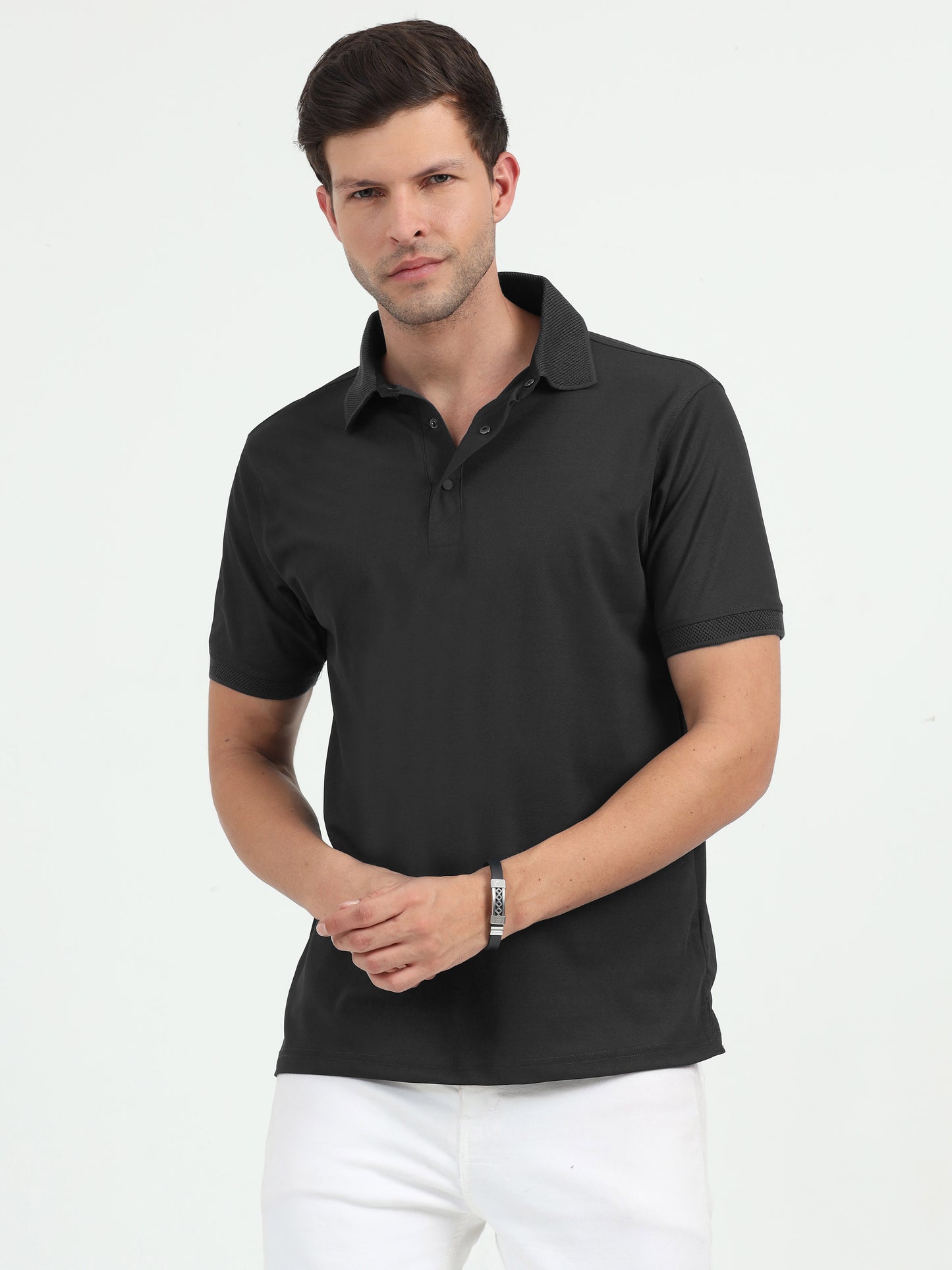 NuMode DryFit Jaquard Collar Polo - Black