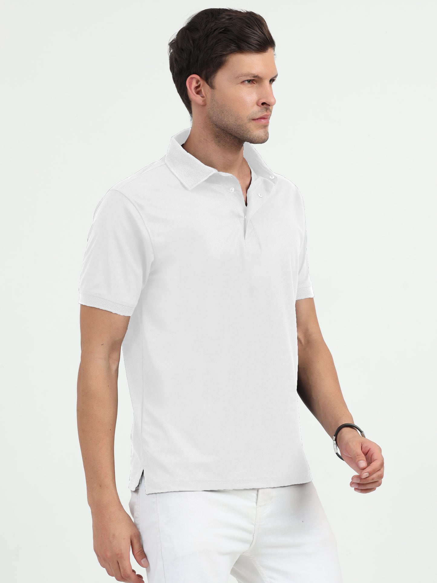 NuMode DryFit Jaquard Collar Polo - White