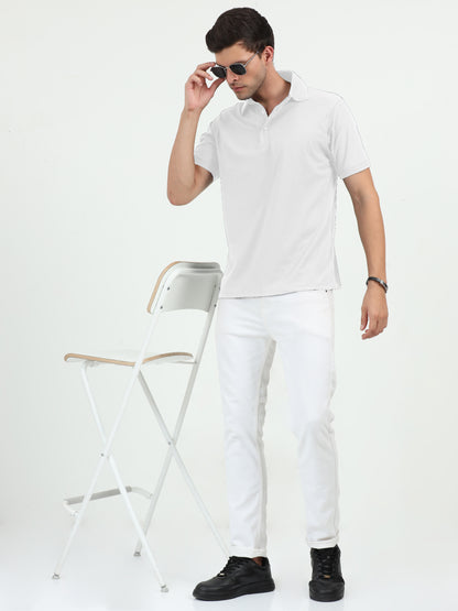 NuMode DryFit Jaquard Collar Polo - White