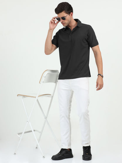 NuMode DryFit Jaquard Collar Polo - Black